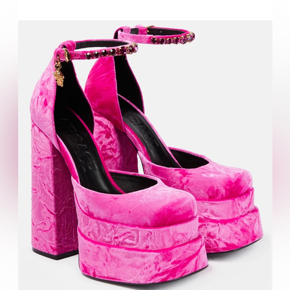 Versace Medusa Brand New Aevitas velvet platform pumps